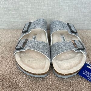 Birkenstock Gray and Cream Wool Sandals